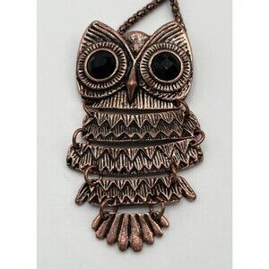 Articulated Owl Pendant Necklace Antique Copper Tone Boho